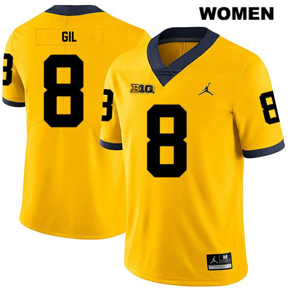 Women's NCAA Michigan Wolverines Devin Gil #8 Yellow Jordan Brand Authentic Stitched Legend Football College Jersey HY25J27VT